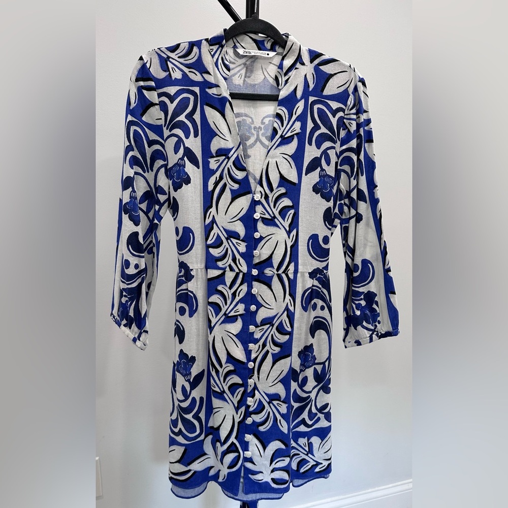 Zara Blue and White Patterned Dress